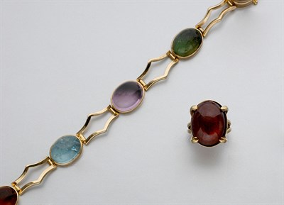 Lot 576 - Gold and Cabochon Colored-Stone Bracelet and Ring