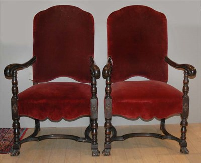 Lot 337 - Pair of William and Mary Style Mahogany Armchairs
