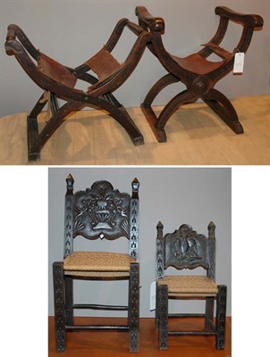 Lot 145 - Two Leather Upholstered Curule Chairs;...