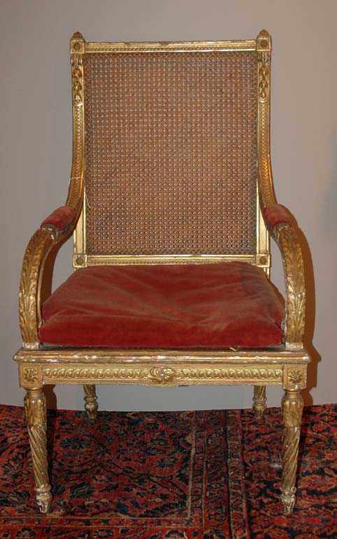 Lot 363 - Louis XVI Style Gilt-Wood Cane Inset Armchair