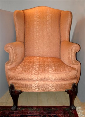 Lot 603 - Georgian Style Upholstered Mahogany Wing Chair