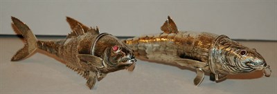 Lot 420 - Two Silver Articulated Fish-Form Ornaments...