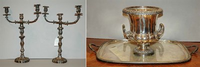 Lot 404 - Pair of Silver Plated Candelabra; Together...