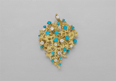 Lot 65 - Gold, Turquoise and Diamond Nugget Brooch