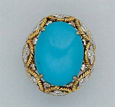 Lot 111 - Gold, Turquoise and Diamond Ring
