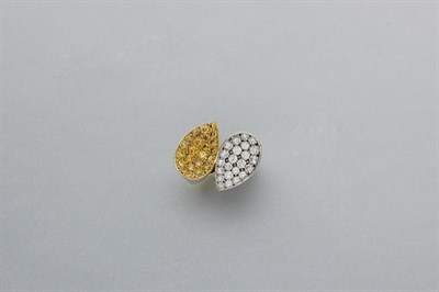 Lot 152 - Two-Color Gold, Yellow Diamond and Diamond Crossover Ring