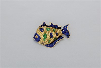 Lot 280 - Gold and Royal Blue and Green Enamel Fish Brooch