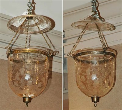 Lot 504 - Pair of Etched Glass Hanging Lanterns