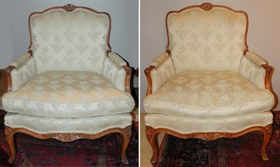 Lot 594 - Pair of Louis XV Style Fruitwood Fauteuils