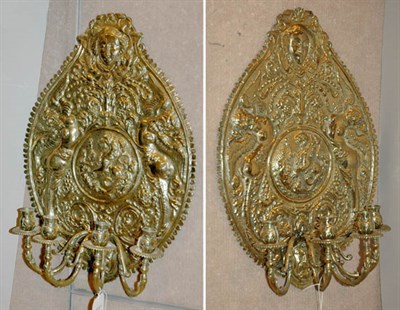 Lot 3455 - Pair of Dutch Baroque Style Pressed Brass Four-...