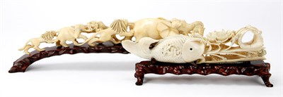Lot 1624 - Two Asian Carved Ivory Figure Groups on Carved...