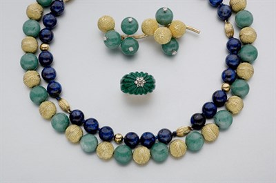 Lot 589 - Two Bead and Gold Bead Necklaces, A Brooch and Ring
