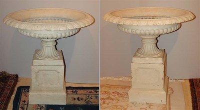 Lot 213 - Pair of White Painted Metal Garden Urns on...