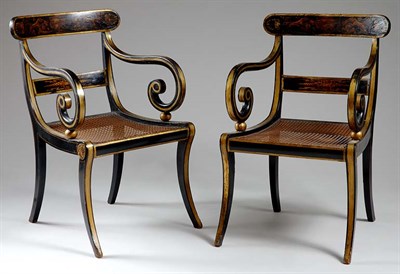 Lot 453 - Pair of Regency Black Painted and Gilt...