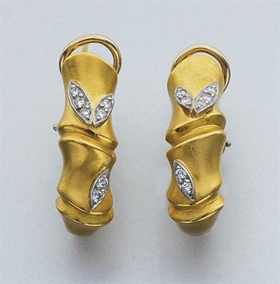 Lot 83 - Pair of Two-Color Gold and Diamond Hoop Earrings