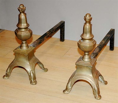Lot 383 - Pair of Georgian Style Brass Andirons Height...