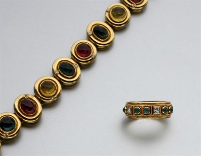 Lot 869 - Gold and Gem-Set Bracelet and Ring