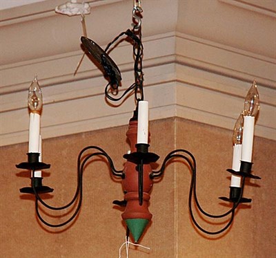 Lot 506 - Painted Wood and Iron Six-Light Chandelier