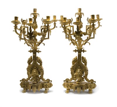 Lot 395 - Pair of Neoclassical Style Gilt-Metal Five...