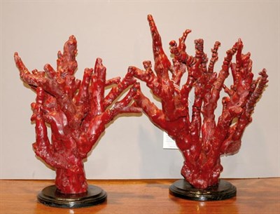 Lot 159 - Pair of Red Colored Coral Branch Table...