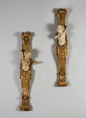 Lot 395 - Pair of Regence Painted and Gilt-Wood Wall...
