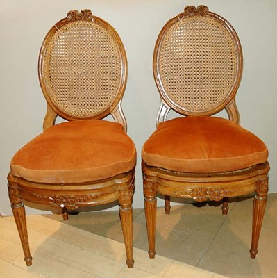 Lot 383 - Pair of Louis XVI Beechwood and Caned Side...