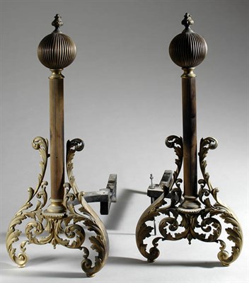 Lot 3606 - Pair of Louis XVI Style Brass Andirons The...