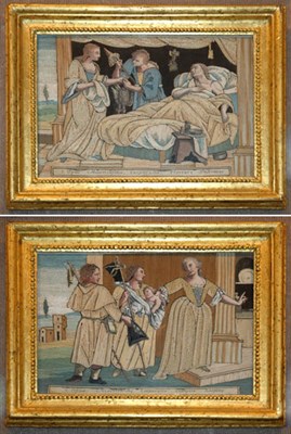 Lot 487 - Pair of Continental Needlework Pictures Height...