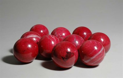Lot 3253 - Ten Rouge Marble Spheres Diameter of each 4...