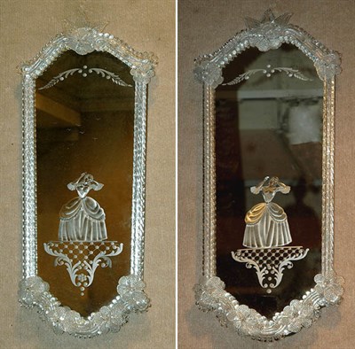 Lot 336 - Pair of Venetian Etched Glass Mirrors Height...