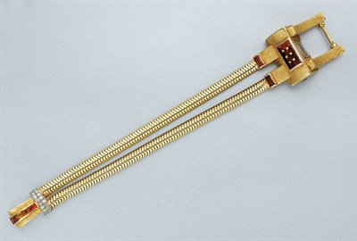 Lot 160 - Gold, Citrine and Diamond Snake Chain Wristwatch