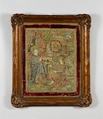 Lot 254A - Framed Continental Silk and Metal Thread...