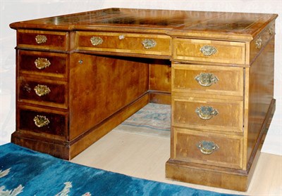 Lot 4155 - Georgian Style Leather Top Burl-Wood Pedestal...