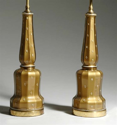 Lot 3193 - Pair of Enamel Decorated Brown Glass Columnar...