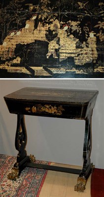 Lot 460 - Chinese Export Gilt Decorated Black Lacquered...