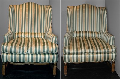 Lot 189 - Pair of Georgian Style Stripe Upholstered Wing...
