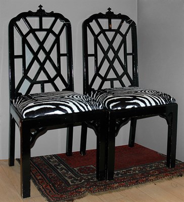 Lot 249 - Pair of Black Lacquered Side Chairs