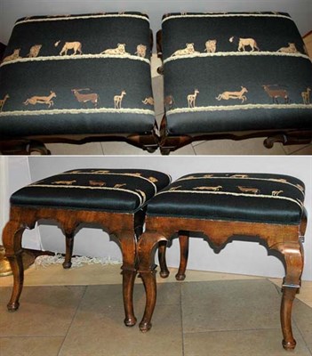 Lot 572 - Pair of Queen Anne Style Upholstered Walnut...