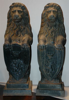 Lot 596 - Pair of Neoclassical Style Cast-Metal Lion...