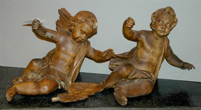Lot 281A - Pair of Continental Carved Wood Angels 19th...