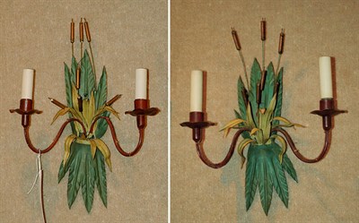 Lot 341 - Pair of Painted Metal Wheat Sheaf Decorated...