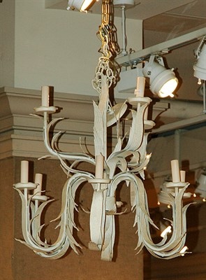 Lot 503 - White Painted Tole Nine-Light Chandelier
