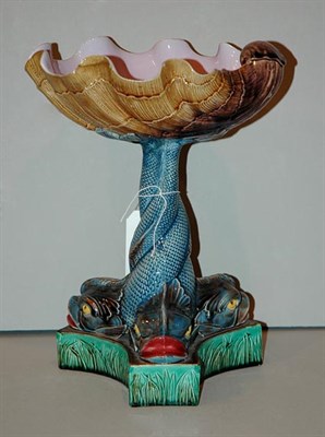 Lot 457 - Majolica Dolphin Centerpiece Height 13 inches.