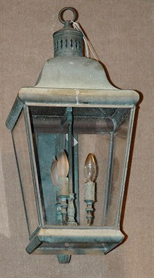 Lot 299 - Patinated-Metal Three-Light Wall Lantern...