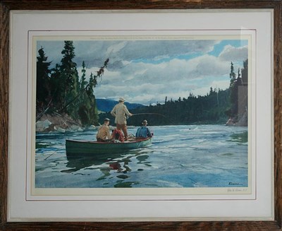Lot 125 - Ogden Pleissner [FISHERMEN IN A CANOE] Color...