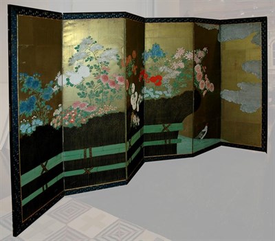 Lot 209 - Chinese Six-Panel Painted Screen Height 71...