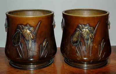 Lot 551 - Pair of Japanese Bronze Cachepots Height 9 1/2...