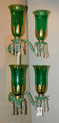 Lot 455 - Pair of English Gilt Decorated Green Glass Two-...