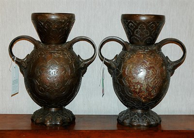 Lot 165 - Pair of Bronze Two-Handled Urn-Form Vases...