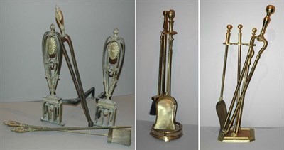Lot 140 - Pair of Brass Andirons; Together with Two Sets...